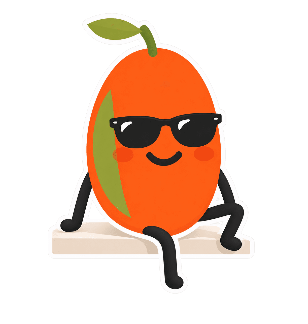 Mascota Papaya con lentes, sentada